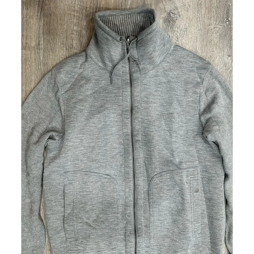 Banana Republic Sweater Mens Large Gray Cardigan Collared Heavy Full Zip Sweater